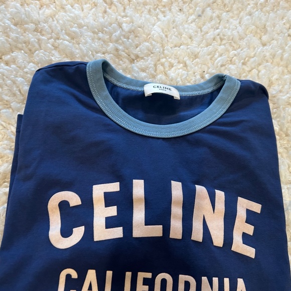 CELINE  California 70'S Cotton T-Shirt BLUE medium M - Picture 8 of 9